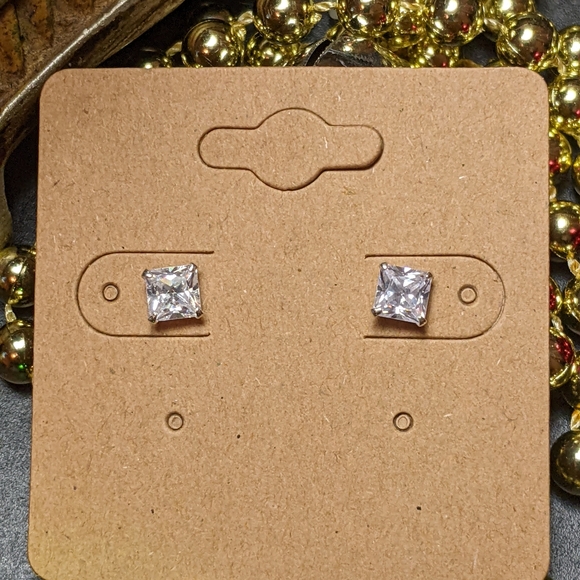 5mm Square Cubic Zirconia Earrings - Picture 3 of 5